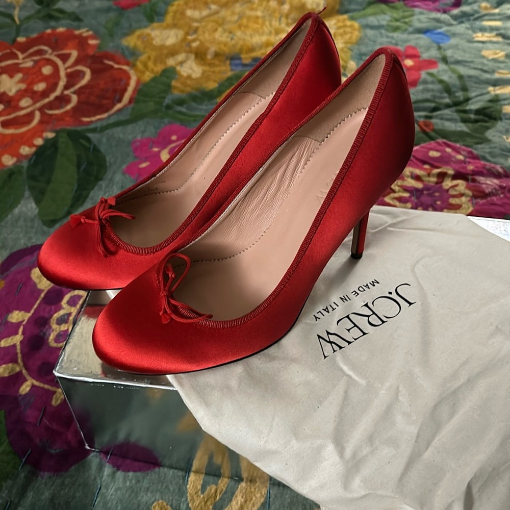 J. Crew round toe satin ballet pump, red, women’s sz. 7 1/2, NWOT